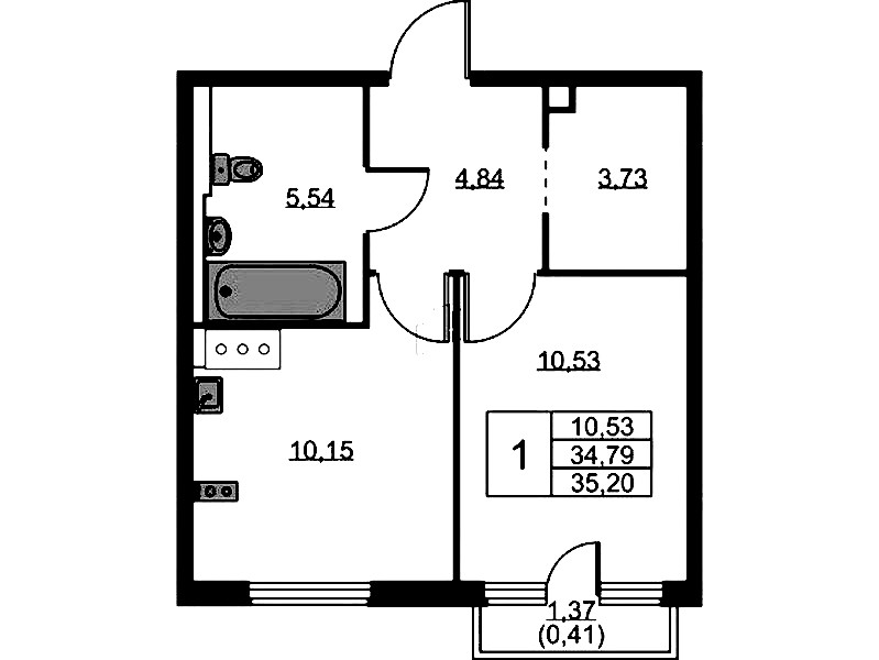 1-комнатная квартира 35.2 м², 11/11 эт., ЖК «Новое Колпино»